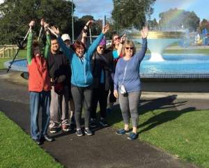 Tom with the Nordic Walking Group in Memorial Park, Tauranga.