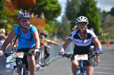 Debbie (right) and Paula took part in the Ruapehu Express for ABC.